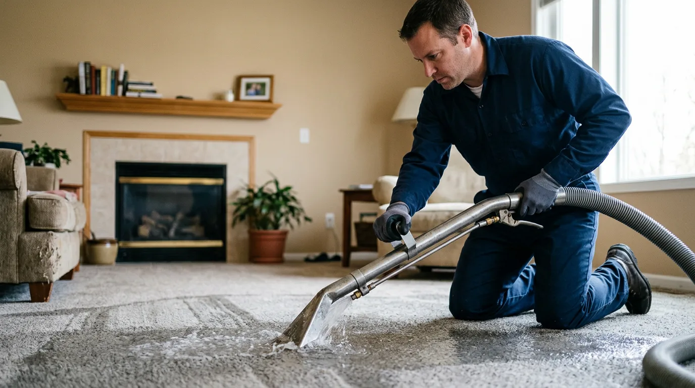 Water damage restoration technician working near Paris, MO